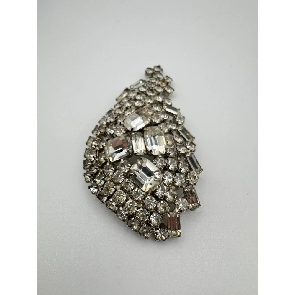 Vintage Rhinestone Brooch Clear Sparkly Baguette Pin